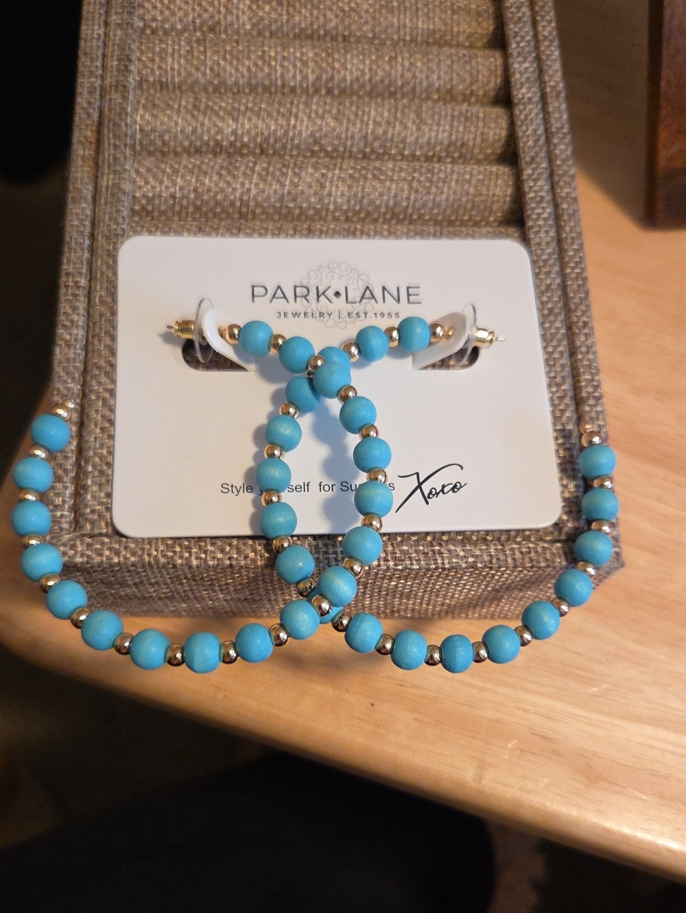 Park Lane Blue Beaded Hoop Earrings with Gold Accents - Ocean